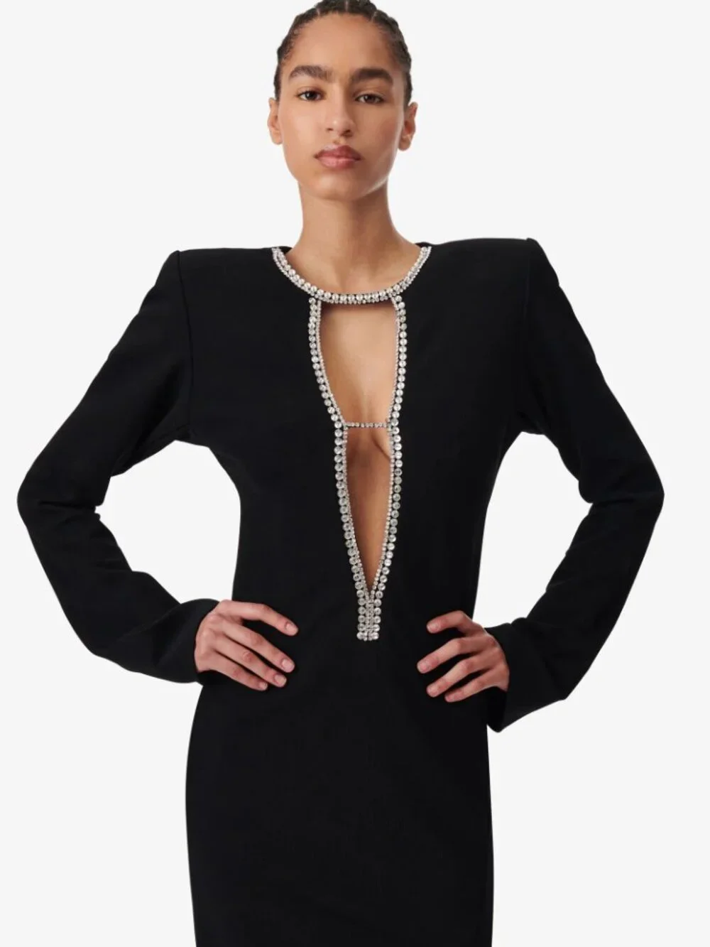 NWT IRO Paris Mash Swarovski Maxi Gown Black Deep V Slit Size 38 MSRP $1195